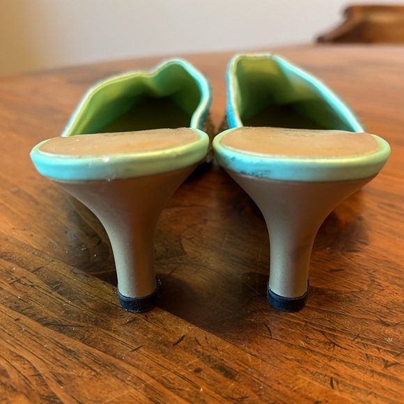 Drama Unique Light Teal Embroidered Beaded Mule Slip on Shoe Size 8 - Picture 10 of 14